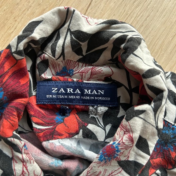 Zara Man Floral Button Down Shirt Womens Medium Multicolor Short Sleeve Poppy - Picture 4 of 6